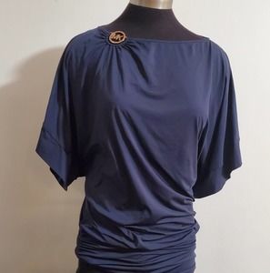 Michael Kors Banded  Kimono-Sleeve Swim Coverup w/Gold MK Ring M/L